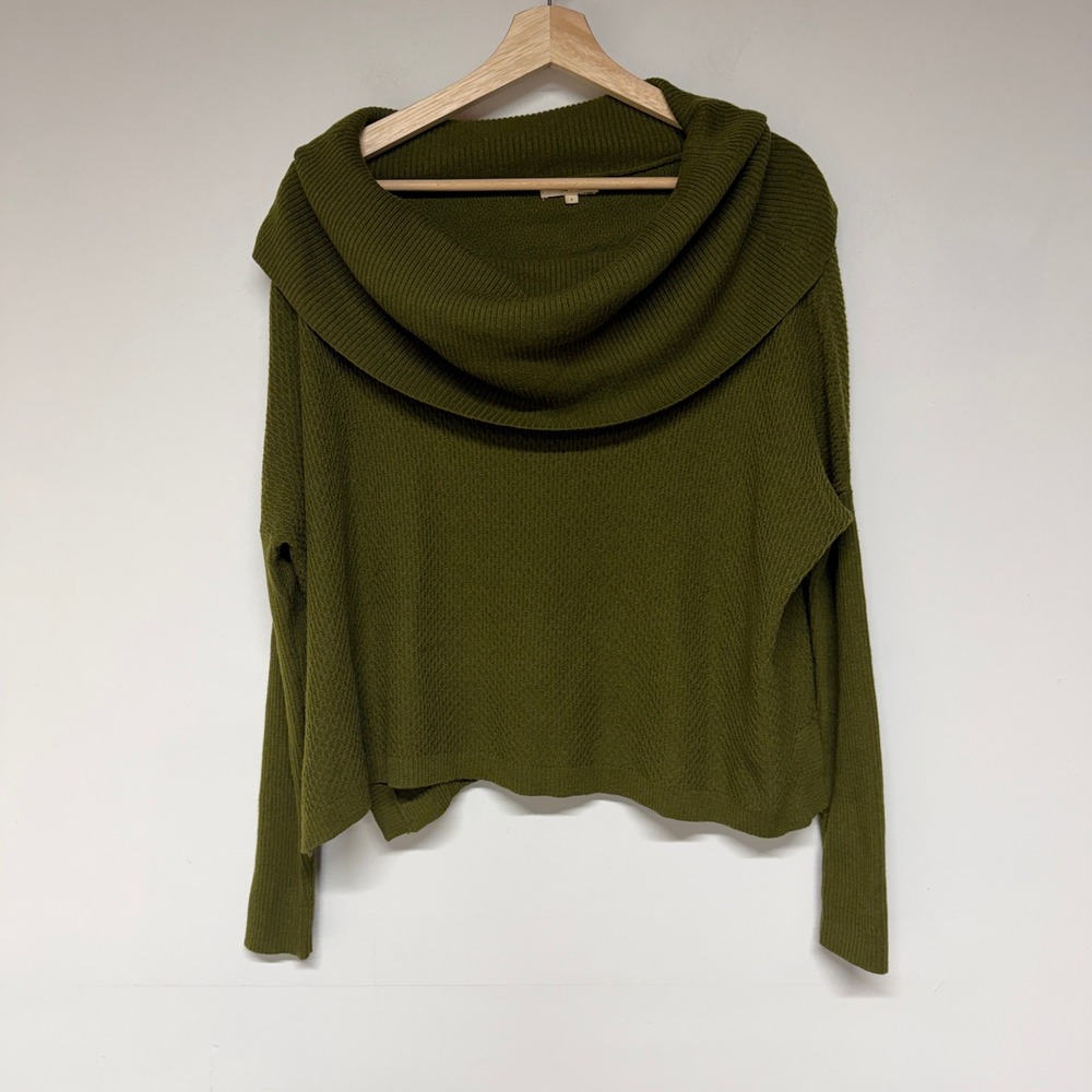 LAmade Womens Size S Olive Green Wool Cashmere Cowl Neck Boxy Sweater